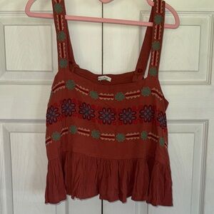 American Age Terracotta Aztec smocked Embroidered Tank Top